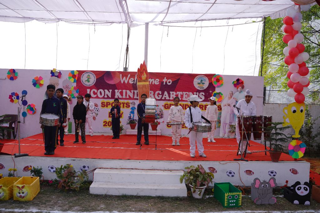 Sports & Grandparents Day — student band drum performance on stage
